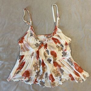 Free People floral top cream medium tiered adjustable straps